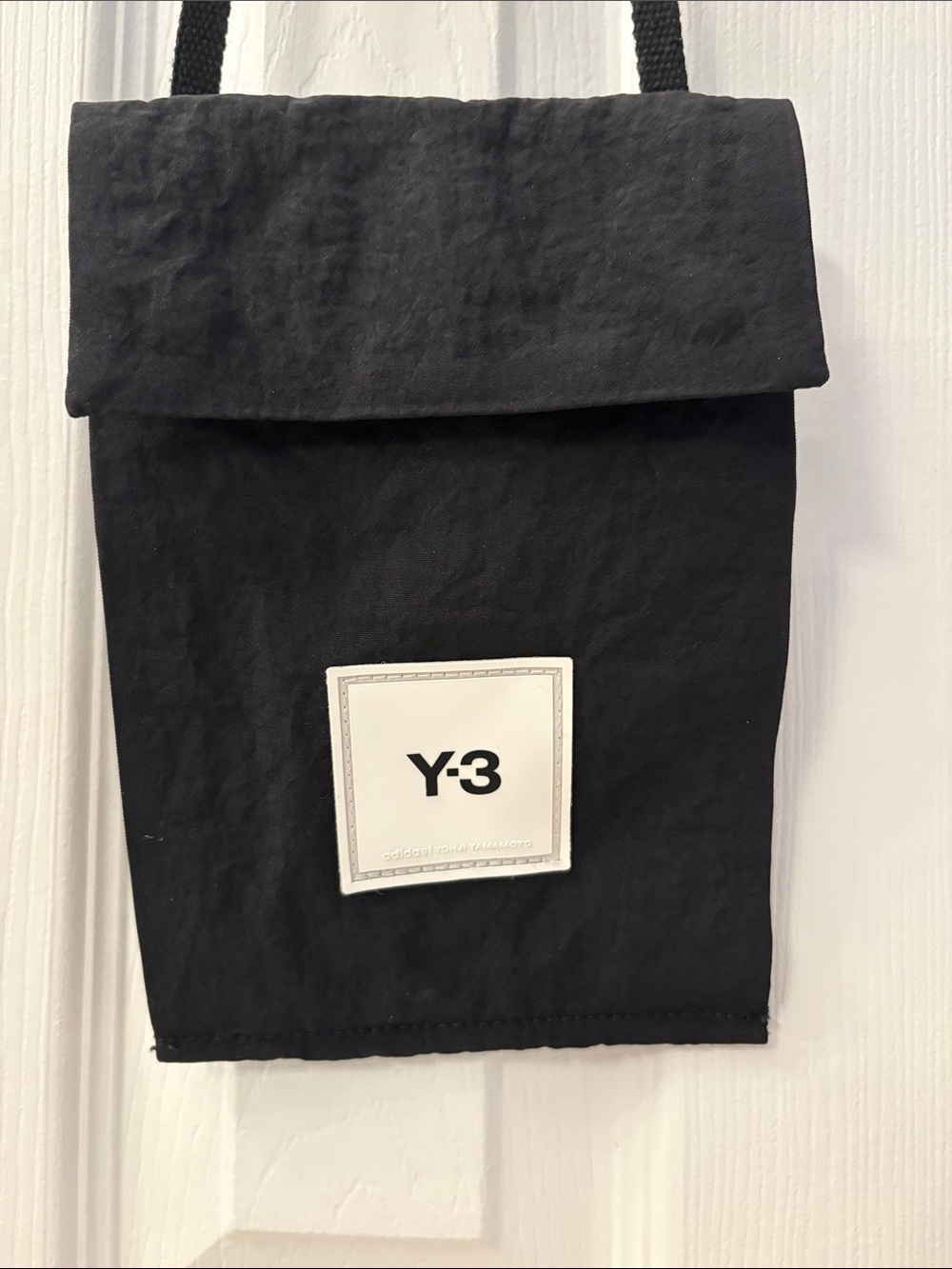 Y-3 Yohji Yamamoto Adidas Black Crinkle Nylon  Crossbody Pouch, Unizex techware